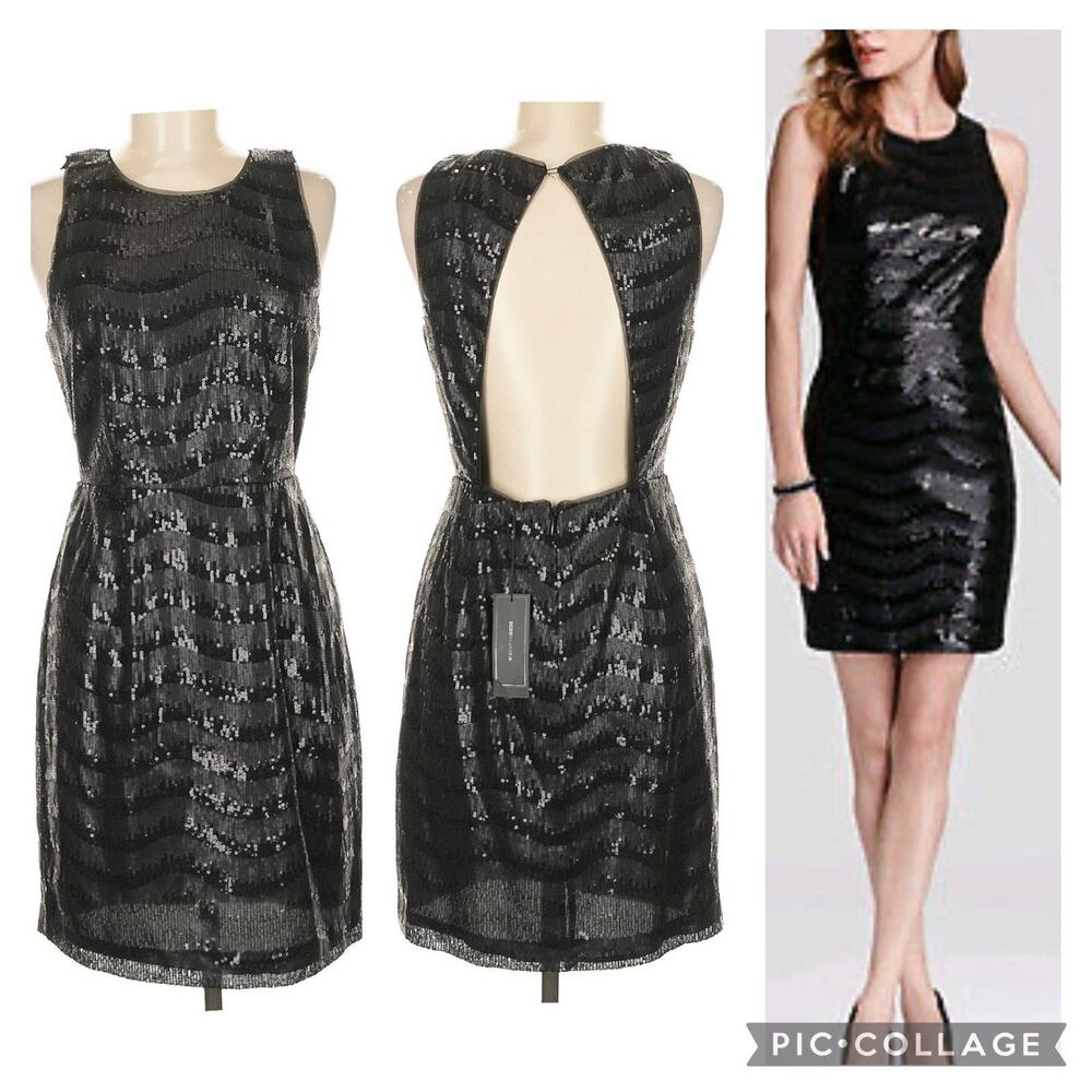 NWT $298 BCBG BLACK COMBO "NERA" SEQUIN SLEEVELESS DRESS Size 8 NEW